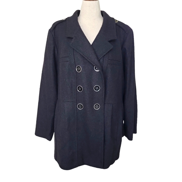 EUC like new wool Hydraulic women's black double breast pea coat oversized 3X - Picture 2 of 13